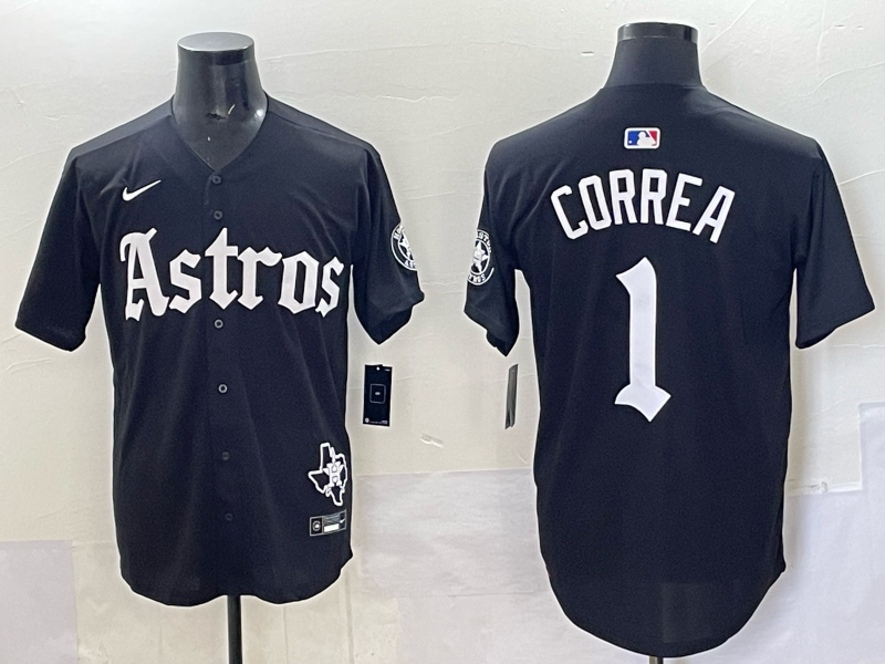 Men 2025 Houston Astros #1 Correa black  Game Nike MLB Jersey style 0036->houston astros->MLB Jersey